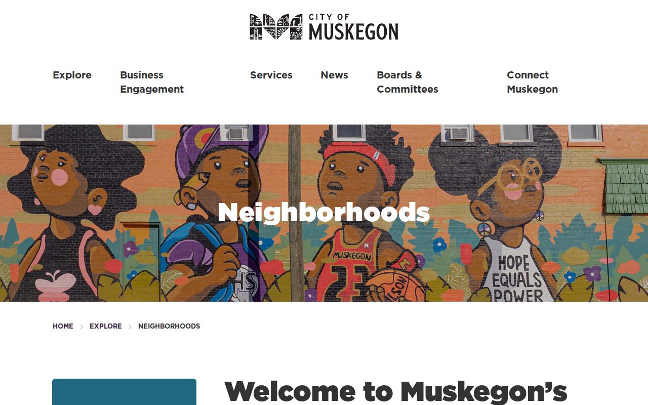 Muskegon neighbors page showing the city list of neighborhoods