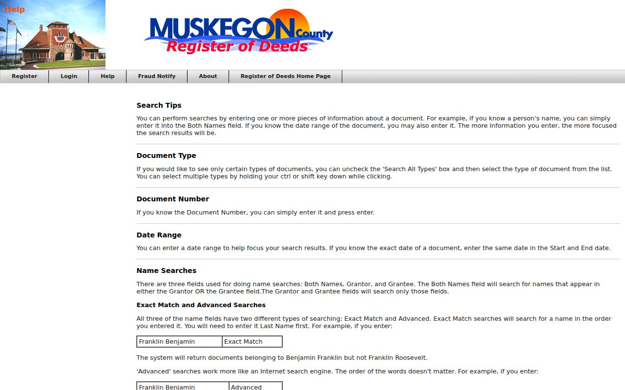 Muskegon previous residents recorder search controls for grantor and grantee