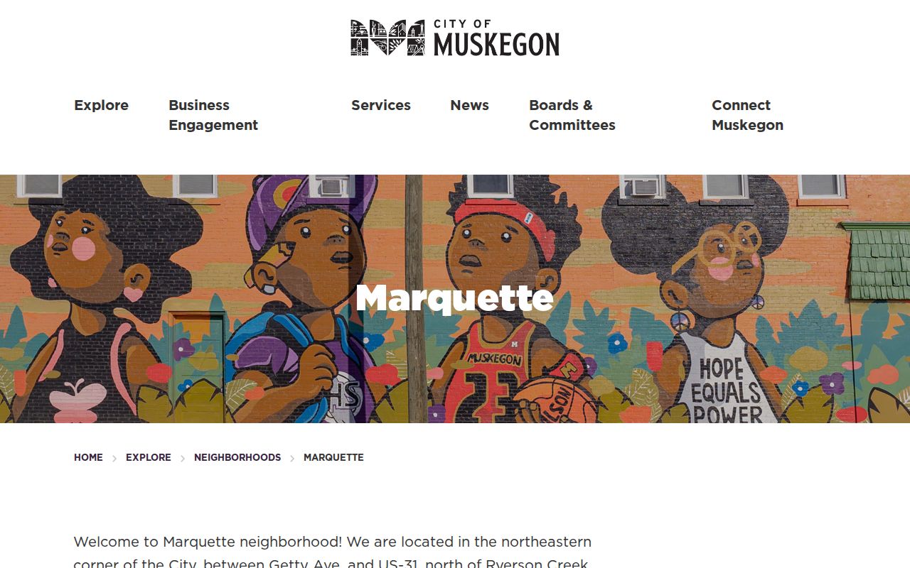 Muskegon neighbors resource showing the Marquette neighborhood public meeting page