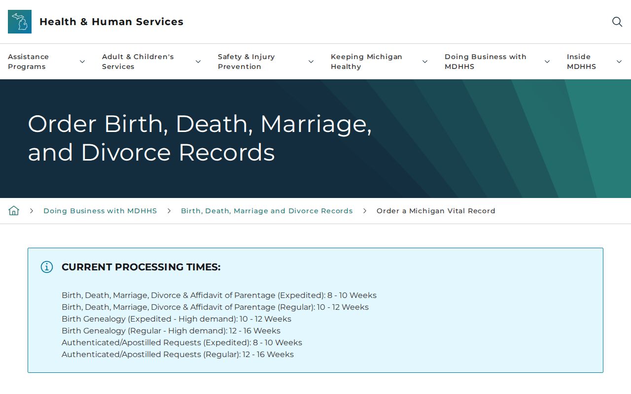 Muskegon residents directory Michigan vital record copy route