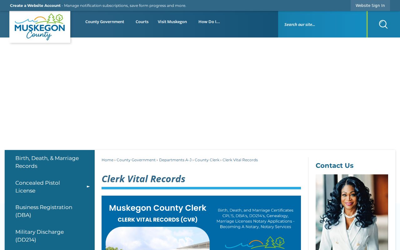Muskegon resident lookup view of County Clerk vital-record services