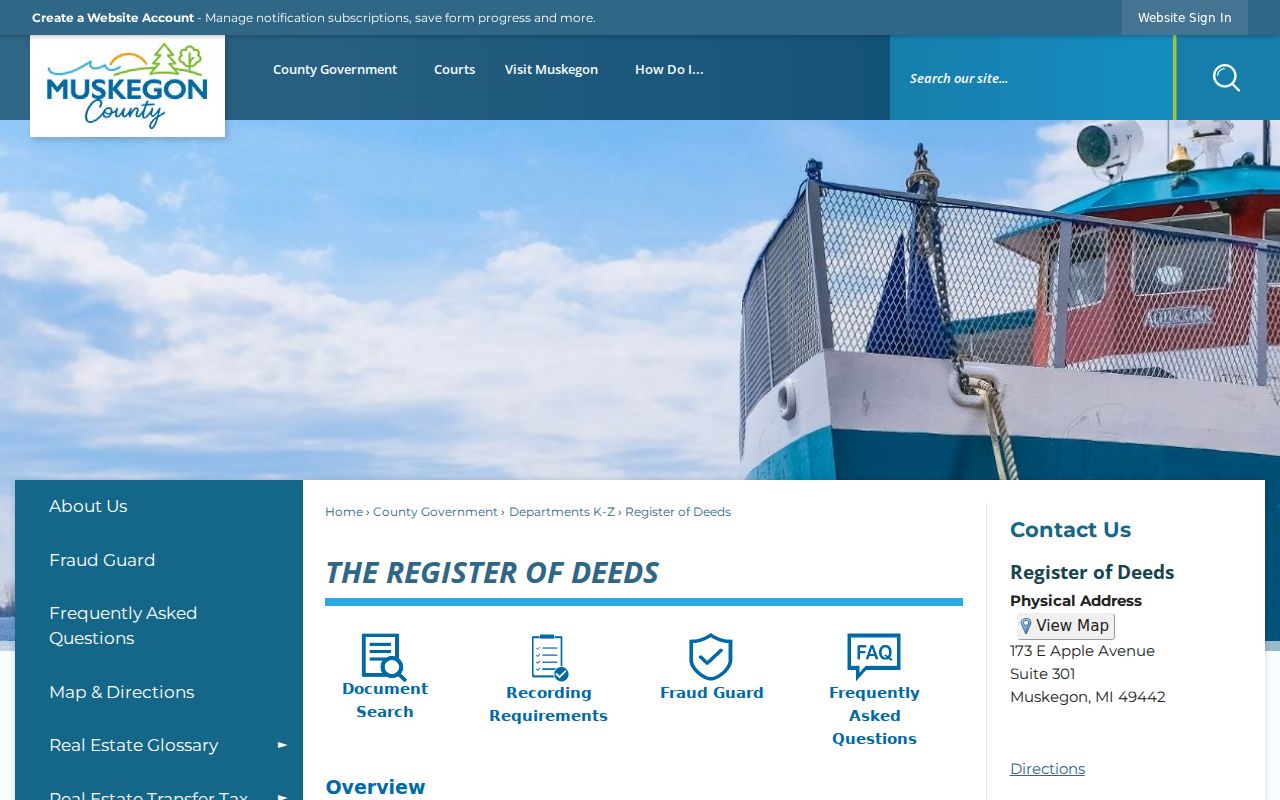 Muskegon residents directory Register of Deeds office route