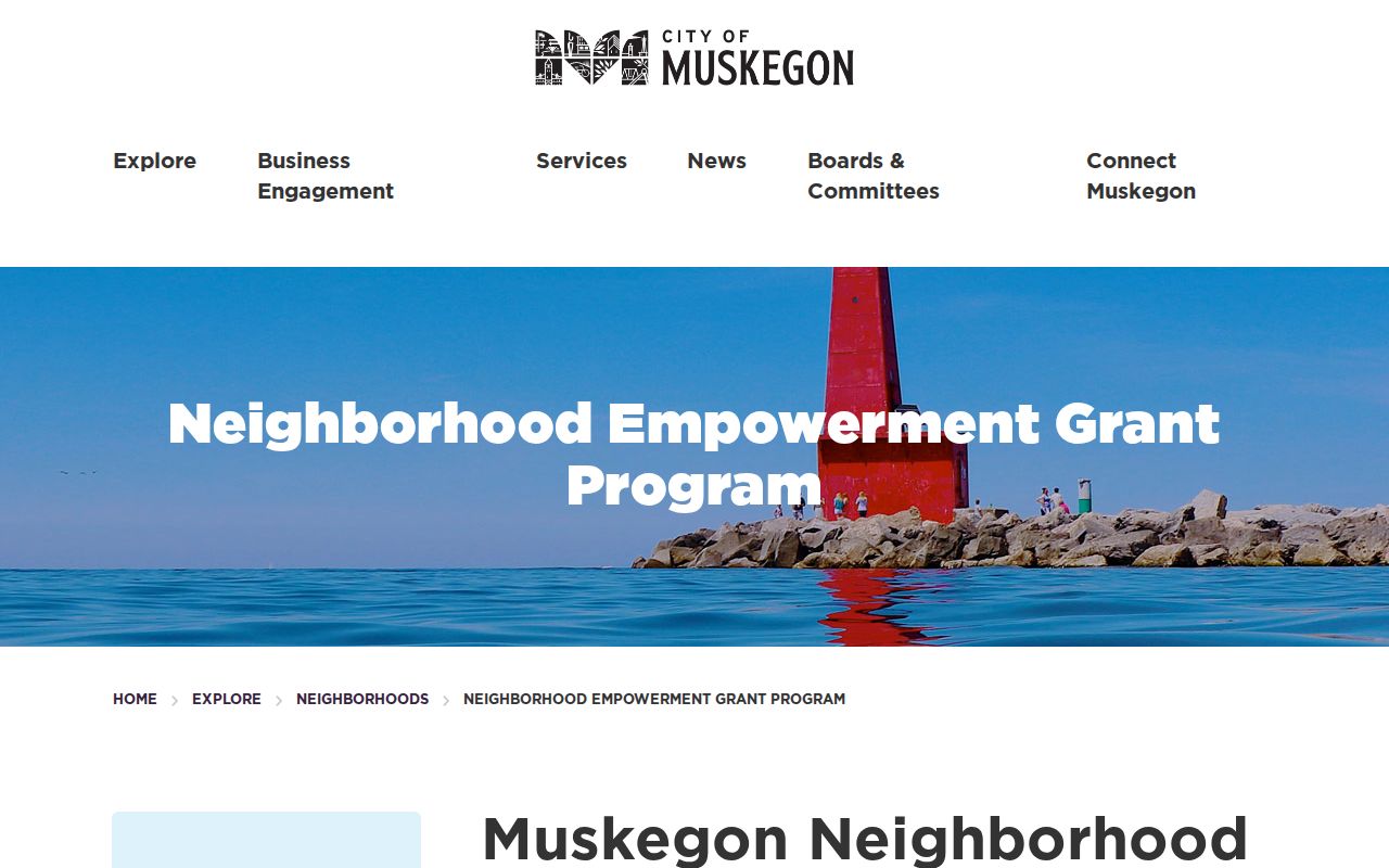 Muskegon neighbors resource showing Neighborhood Empowerment Grant program details